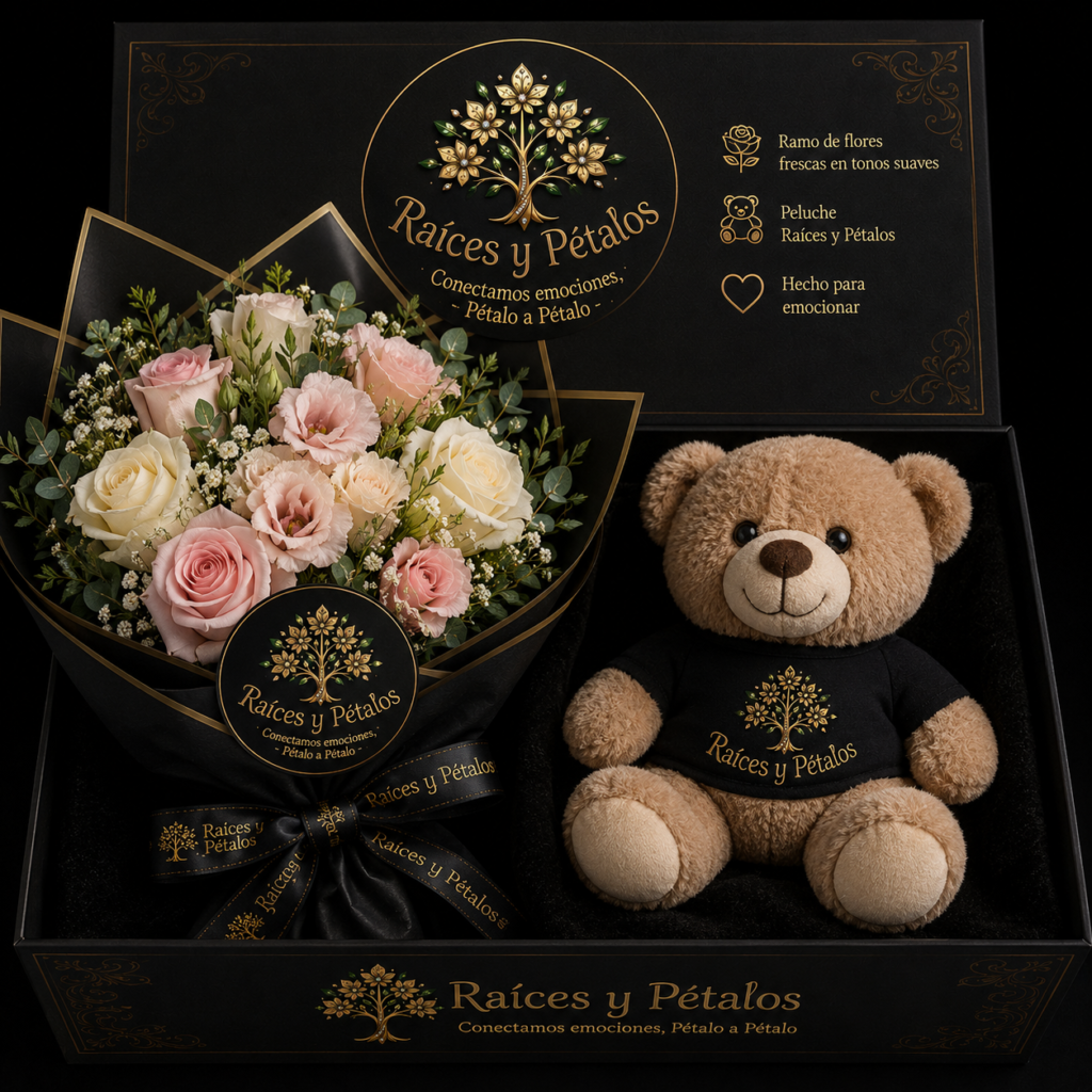 La Caja Premium Raíces y Pétalos con Peluche