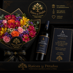 La Caja Premium Raíces y Pétalos con Ramo Multicolor y Félix Azpilicueta