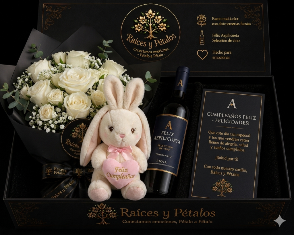 El Ramo de Rosas Blancas para Cumpleaños con Peluche de Conejo Tierno