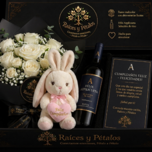 El Ramo de Rosas Blancas para Cumpleaños con Peluche de Conejo Tierno